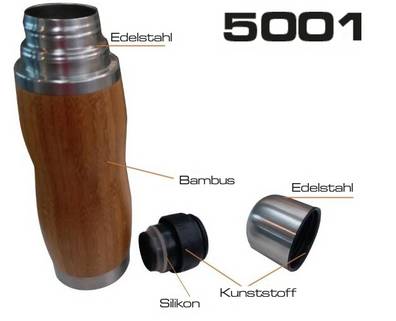 02 - Vakuum Thermosflasche aus Bambus und Edelstahl