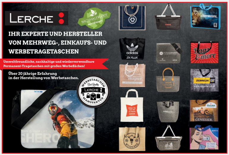 Der neue Werbetaschen-Katalog der Lerche: Werbetaschen-Manufaktur