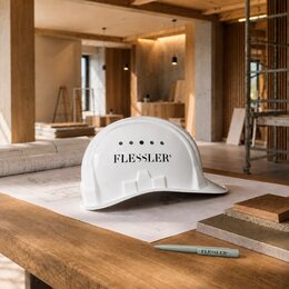 Schutzhelm mit Logo bedruckt als Werbemittel auf der Baustelle