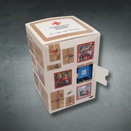 Werbe-Adventskalender Tower Schokolade von Ritter Sport für das Österreichische Rote Kreuz individuell bedruckt